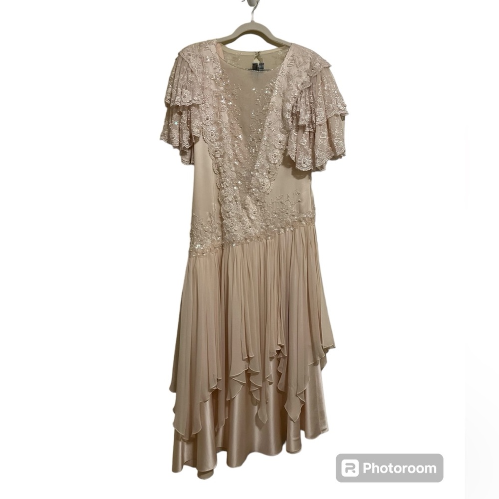 Vintage Black Tie 100% Silk Beaded Dress